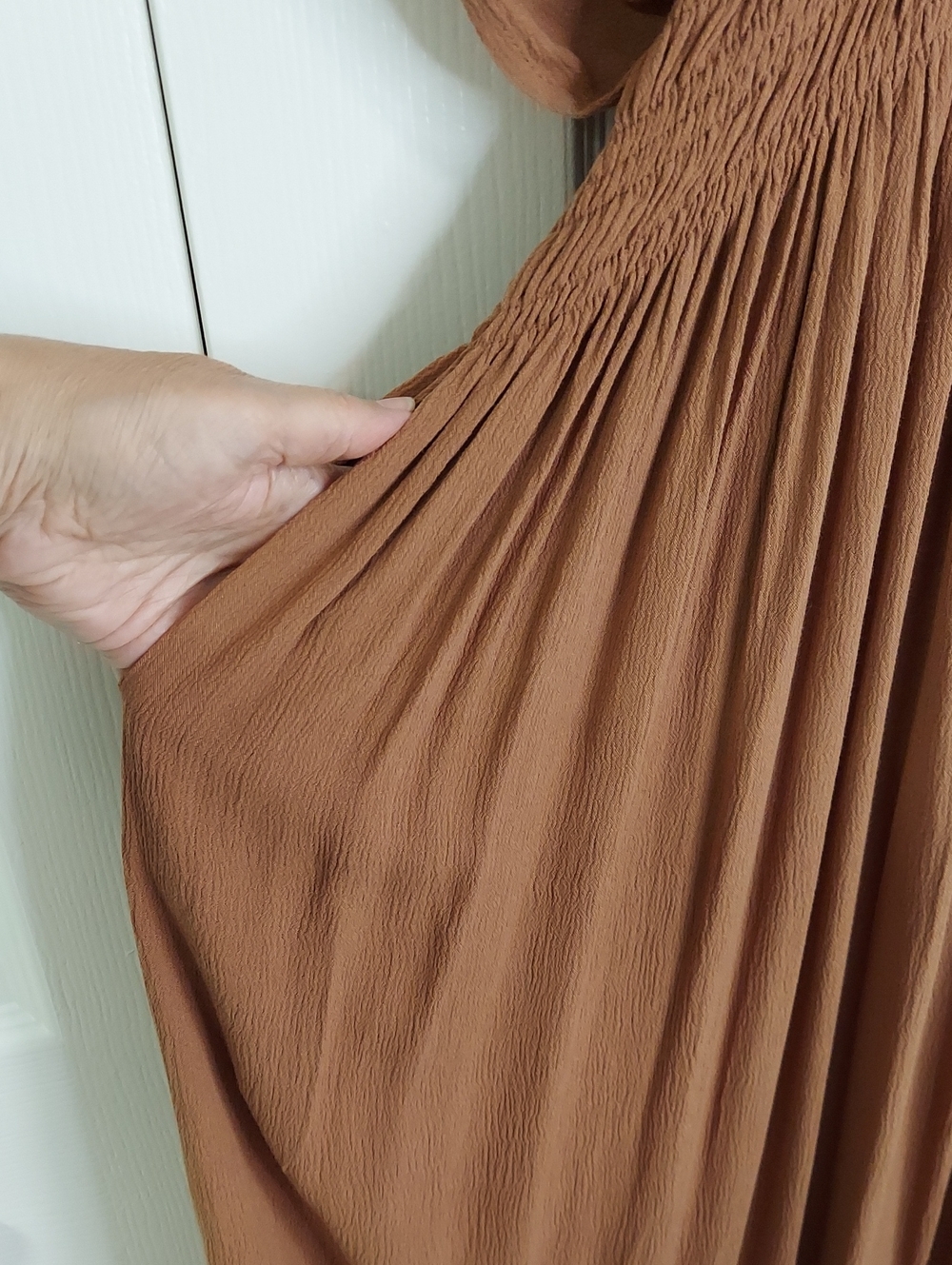 Miou Muse Dress, Size S, Brown Toffee, Gauze, Smocked Waist - Picture 11 of 17